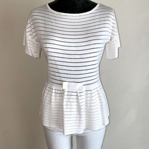 Luisa Spagnoli Italy Eyelet Bow Front Ruffle Peplum Top